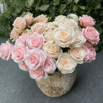Букет от изкуствени рози с диаметър 45 см на 9,5 см, сватбена украса от 9 зъба, копринени цветя, реквизит за снимки, изкуствени цветя