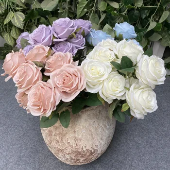 Букет от изкуствени рози с диаметър 45 см на 9,5 см, сватбена украса от 9 зъба, копринени цветя, реквизит за снимки, изкуствени цветя