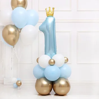 Синята Короната на Номер Балони балони Украса За Парти в чест на 1-ви Рожден Ден на Децата Момче, Момиче, Дете Първата Година Юбилей на Globos Доставка