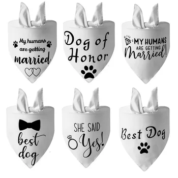 Мек лигавник за кучета със средни размери, модерен триъгълен шал за кучета с писмото по образец, Bandanas, Сватбен триъгълен шал за домашни любимци, Регулируема