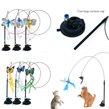 1 бр. Забавна играчка за котки, забавна имитация на пера, риба, пеперуда, камбанка, играчка-търтей, интерактивна свалящ пръчка за игри с коте
