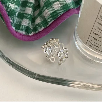 2023 Сребърни пръстени с цветя Мода, Хип-Хоп Реколта Отношение Творчески Цвете Hollowot Тайское Сребърен Празнично пръстен Бижута Подаръци за рожден Ден