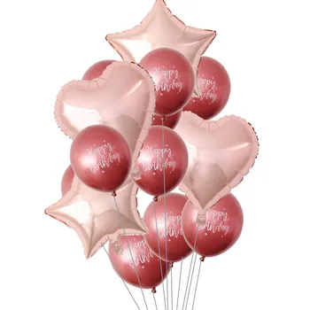 14 бр./компл. 12-инчови Латексови балони честит рожден Ден, на 18-инчов Сърце, Звезда, балон от фолио, Декорация на Сватбени партита, Детски аксесоари за рожден ден