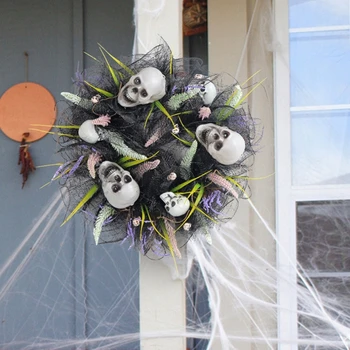 15-инчов венец от черепа на Хелоуин за входната врата, готически бижута на ужасите