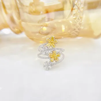 YM2023, Пръстени с жълти диаманти 1,08 карата, Златни диаманти, Сватбени и Годежни дамски пръстени за жени, Пръстени с малки диаманти, подаръци