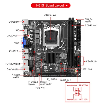 H61 дънна платка Настолна USB 2.0 LGA1155 дънна Платка PC Игра SATA2.0 дънната Платка на Компютъра M. 2 Памет NVME DDR3 WIFI Интерфейс M. 2